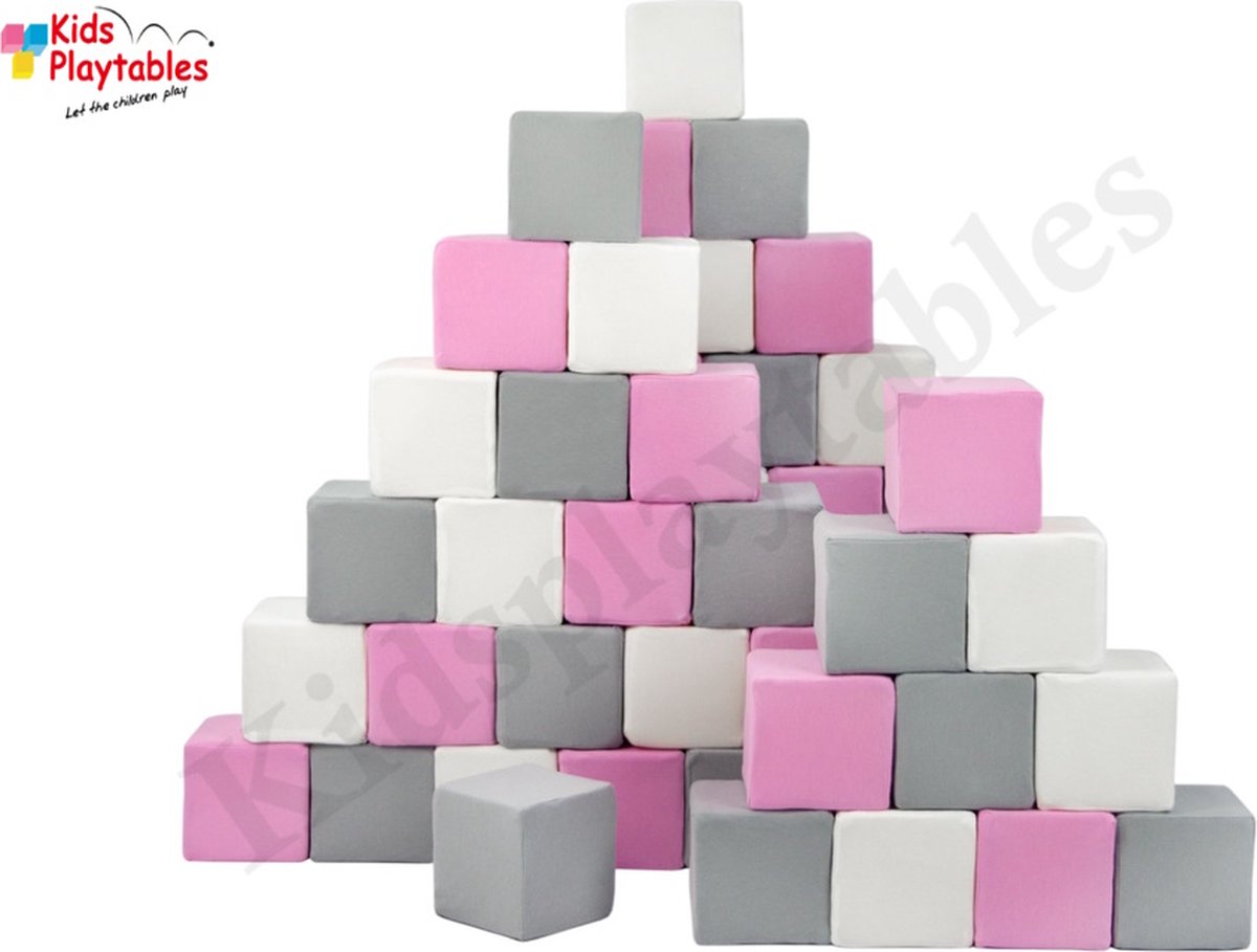 Soft Play Foam Blokken set 45 stuks wit-grijs-roze | grote speelblokken | baby speelgoed | foamblokken | bouwblokken | Soft play speelgoed | schuimblokken